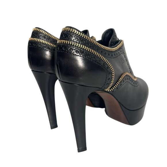 Louis Vuitton Platform Heels Size 6 Zipper Trim Pump Black Leather Authentic w s - Picture 11 of 12